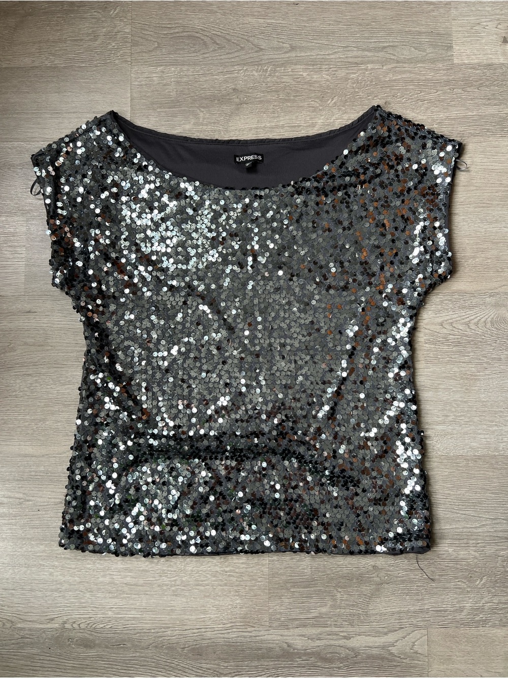 Y2K Express Silver Sequin Cap-Sleeve Top